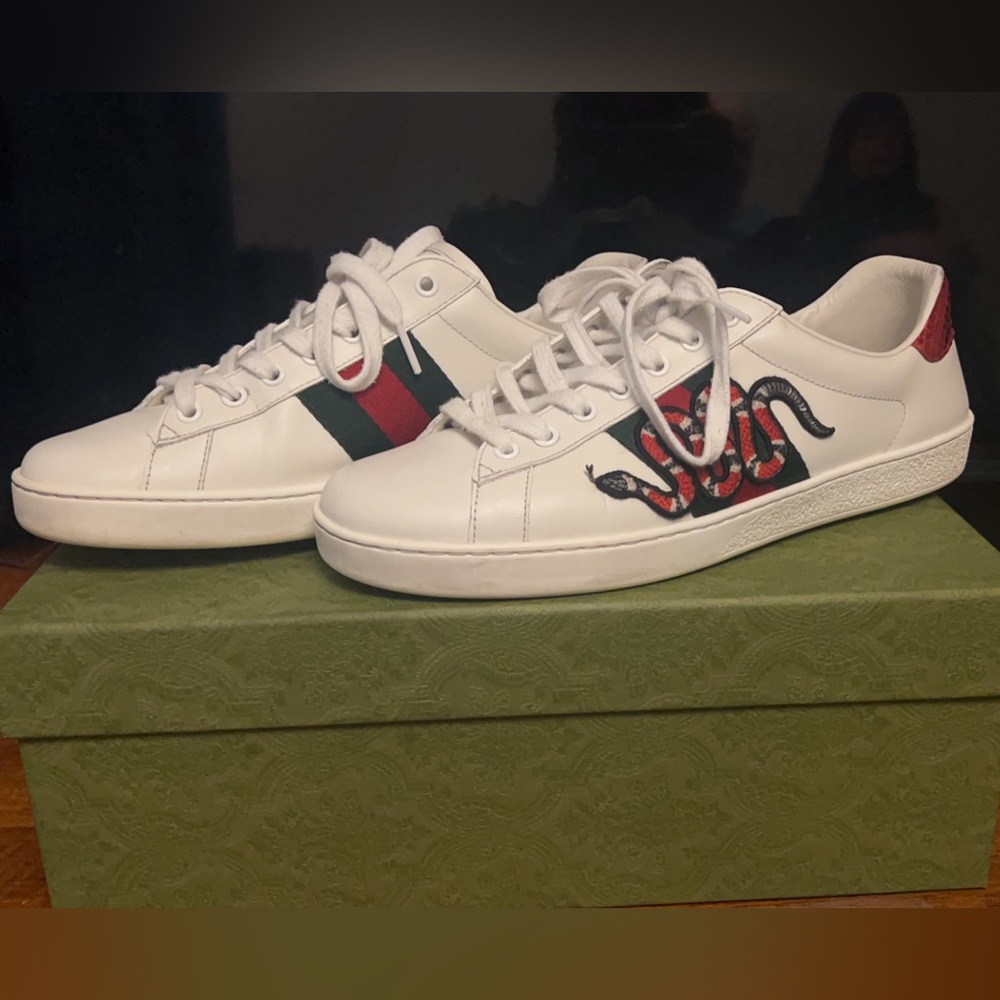 Gucci, White Embroidered Ace Sneakers